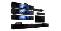 Ensemble de meubles suspendus avec LEDS collection FLY J3. Coloris noir.