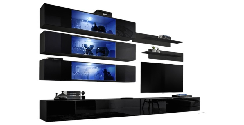 Ensemble de meubles suspendus avec LEDS collection FLY J3. Coloris noir.