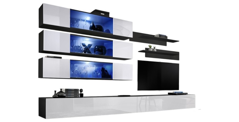 Ensemble de meubles suspendus avec LEDS collection FLY J3. Coloris noir et blanc.