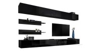 Ensemble de meubles suspendus FLY. Coloris noir mat et noire brillant.