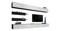 Ensemble de meubles suspendus FLY. Coloris noir mat et blanc brillant.