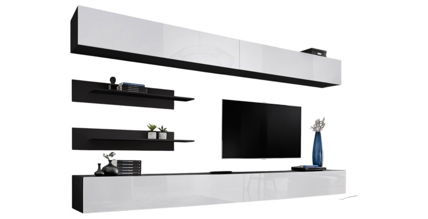 Ensemble de meubles suspendus FLY. Coloris noir mat et blanc brillant.