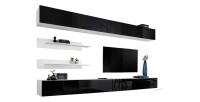 Ensemble de meubles suspendus FLY. Coloris blanc mat et noir brillant.