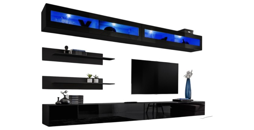 Hangende meubelset met LED-verlichting uit de FLY collectie. Kleur: zwart.