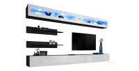 Ensemble de meubles suspendus avec LEDS collection FLY. Coloris noir et blanc.