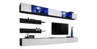 Ensemble de meubles suspendus avec LEDS collection FLY. Coloris noir et blanc.