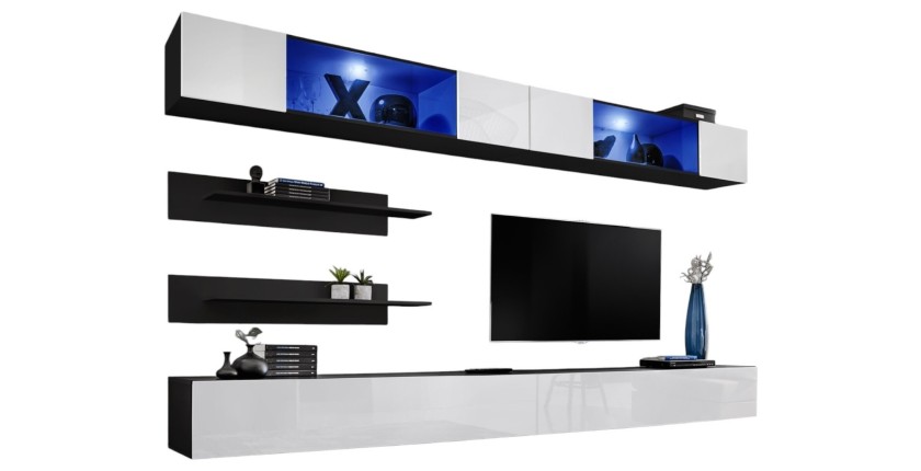 Ensemble de meubles suspendus avec LEDS collection FLY. Coloris noir et blanc.