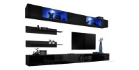 Hangende meubelset met gekleurde LED's in zwart. Collectie FLY