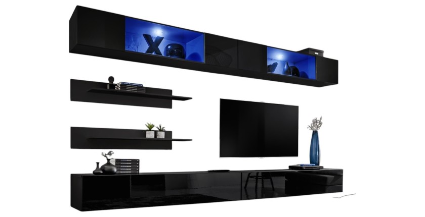Hangende meubelset met gekleurde LED's in zwart. Collectie FLY