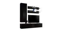 Meuble TV FLY H1 design, coloris noir brillant. Meuble suspendu moderne et tendance pour votre salon.