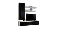 Meuble TV FLY G3 design, coloris blanc et noir brillant. Meuble suspendu moderne et tendance pour votre salon.