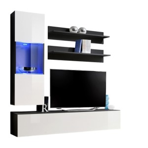 Meuble TV FLY H3 design, coloris noir et blanc brillant. Meuble suspendu moderne et tendance pour votre salon.