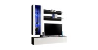 Meuble TV FLY H2 design, coloris noir et blanc brillant. Meuble suspendu moderne et tendance pour votre salon.