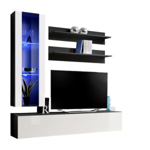 Meuble TV FLY H2 design, coloris noir et blanc brillant. Meuble suspendu moderne et tendance pour votre salon.