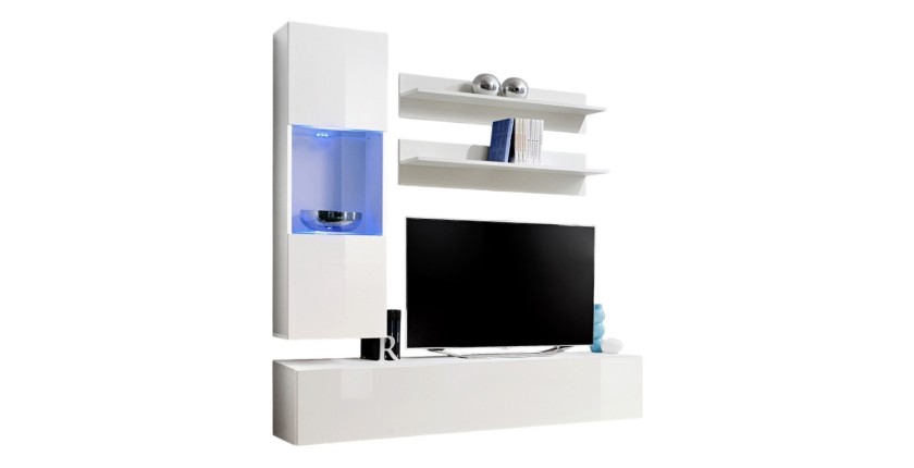 Meuble TV FLY H3 design, coloris blanc brillant. Meuble suspendu moderne et tendance pour votre salon.