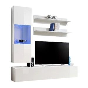 Meuble TV FLY H3 design, coloris blanc brillant. Meuble suspendu moderne et tendance pour votre salon.