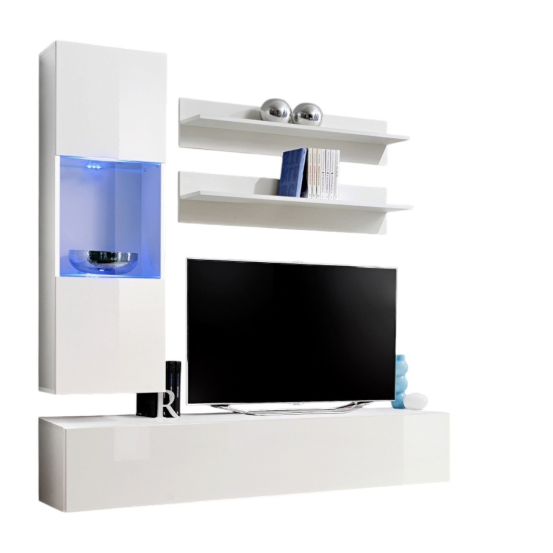 Meuble TV FLY H3 design, coloris blanc brillant. Meuble suspendu moderne et tendance pour votre salon.