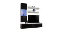 Meuble TV FLY H3 design, coloris blanc et noir brillant. Meuble suspendu moderne et tendance pour votre salon.
