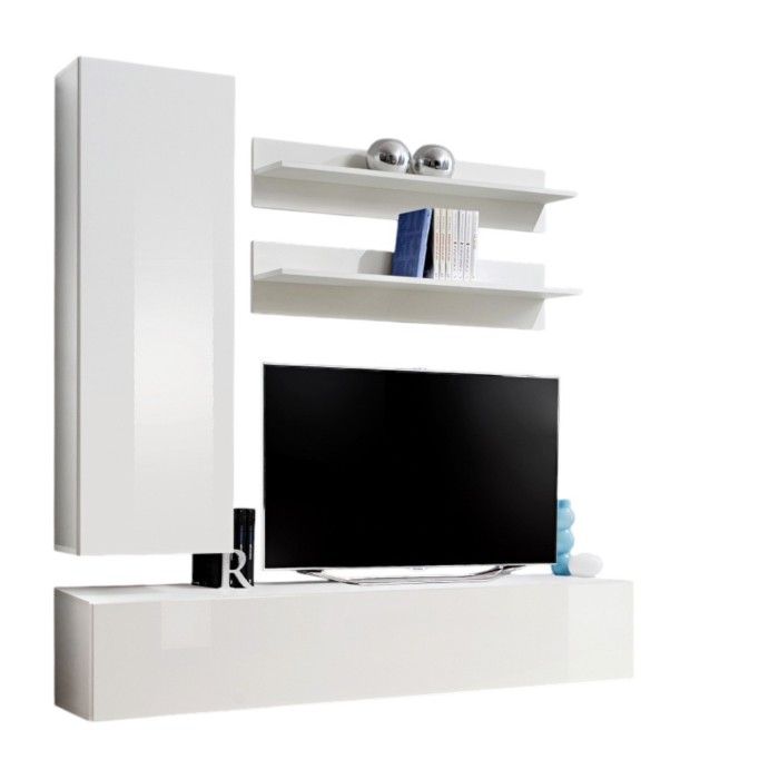 Meuble TV FLY H1 design, coloris blanc brillant. Meuble suspendu moderne et tendance pour votre salon.