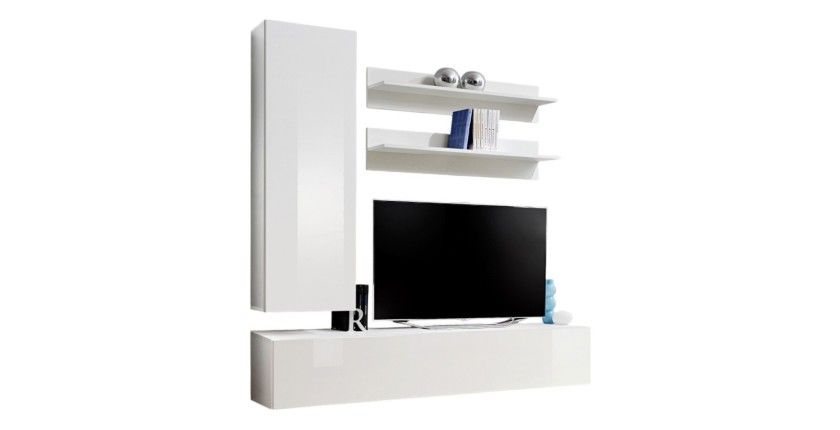 Meuble TV FLY H1 design, coloris blanc brillant. Meuble suspendu moderne et tendance pour votre salon.