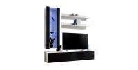 Meuble TV FLY H2 design, coloris blanc et noir brillant. Meuble suspendu moderne et tendance pour votre salon.