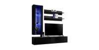 Meuble TV FLY H2 design, coloris noir brillant. Meuble suspendu moderne et tendance pour votre salon.