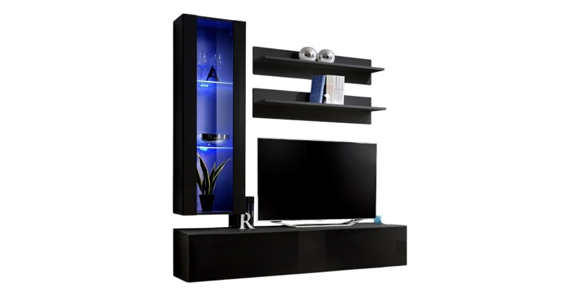 TV-Möbel FLY H2 Design, in glänzendem Schwarz. Modernes und trendiges Hängemöbel für Ihr Wohnzimmer.
