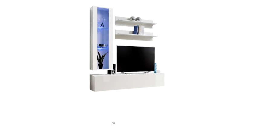 Meuble TV FLY H2 design, coloris blanc brillant. Meuble suspendu moderne et tendance pour votre salon.