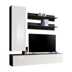 Meuble TV FLY H1 design, coloris noir et blanc brillant. Meuble suspendu moderne et tendance pour votre salon.