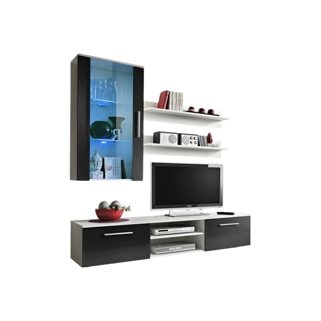 Meuble TV GALINO E design, coloris blanc et noir. Meuble moderne et tendance pour votre salon.
