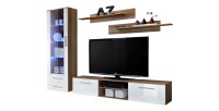 Meuble TV GALINO design, coloris prunier et blanc brillant. Meuble moderne et tendance pour votre salon.