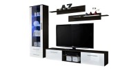 Meuble TV GALINO A design, coloris wengé et blanc brillant. Meuble moderne et tendance pour votre salon.