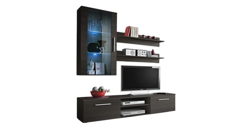 Meuble TV GALINO E design, coloris wengé. Meuble moderne et tendance pour votre salon.