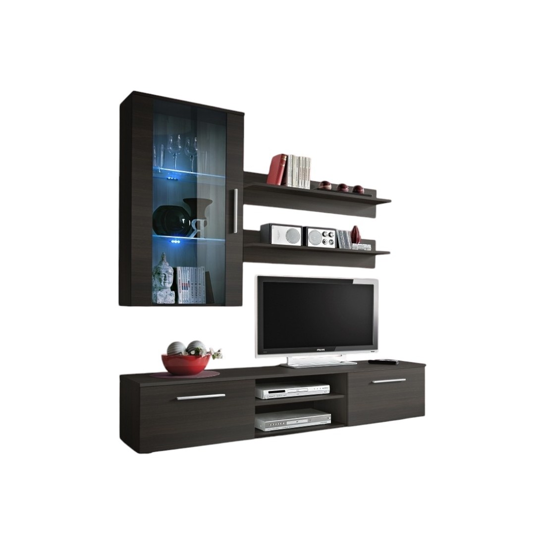 Meuble TV GALINO E design, coloris wengé. Meuble moderne et tendance pour votre salon.
