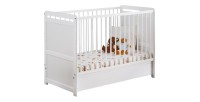 Lit bébé évolutif - GUIZMO - Coloris blanc mat - Lit réglable en hauteur avec tiroir et matelas.