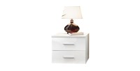 Table de chevet deux tiroirs, collection BALOS. Coloris blanc brillant.