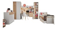 Chambre enfant ado BIBOU : armoire 2 portes, lit, bibliothéque, bureau, commode, étagére
