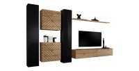 Ensemble de meubles design de salon SWITCH VI. Coloris noir et chêne finition noires brillantes et chêne effet fraisé.
