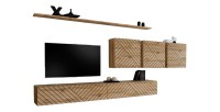 Conjunto de muebles de sala de diseño colección SWITCH VII, color roble con acabados fresados.