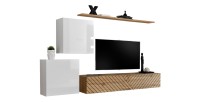 Conjunto de muebles de diseño para sala SWITCH V, en colores blanco y roble. Acabados en blanco brillante y roble fresado.