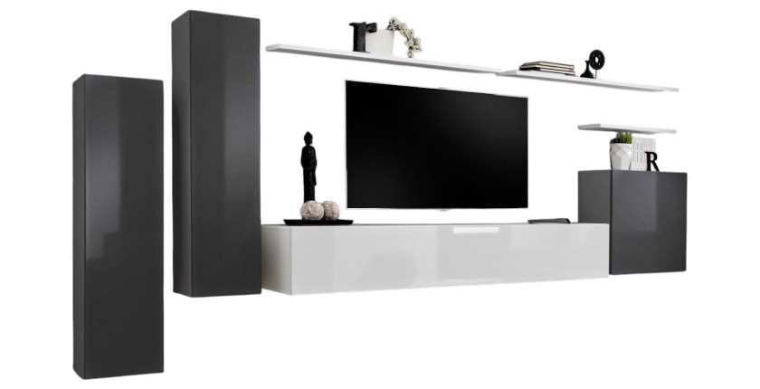 Ensemble de meubles de salon collection SWITCH I design, coloris gris et blanc brillant.