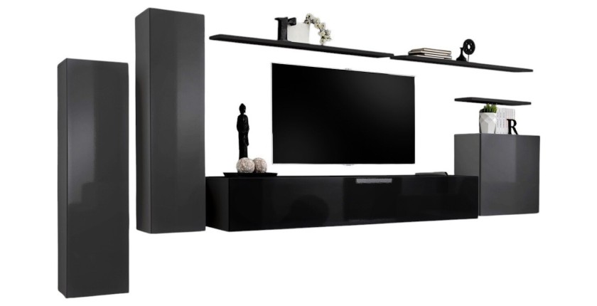 Wohnzimmermöbelset der Kollektion SWITCH I, Design in glänzendem Grau und Schwarz.