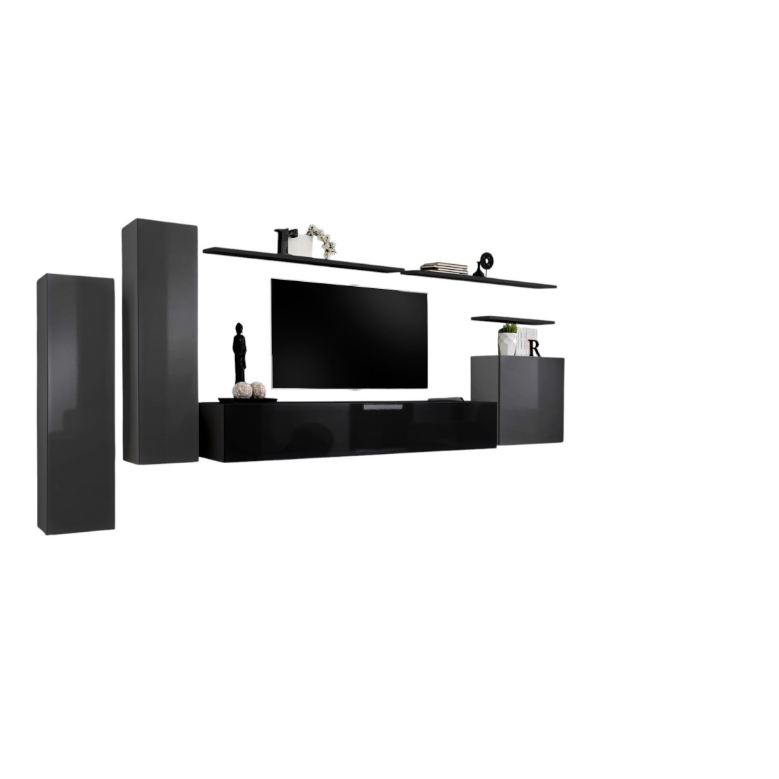 Wohnzimmermöbelset der Kollektion SWITCH I, Design in glänzendem Grau und Schwarz.