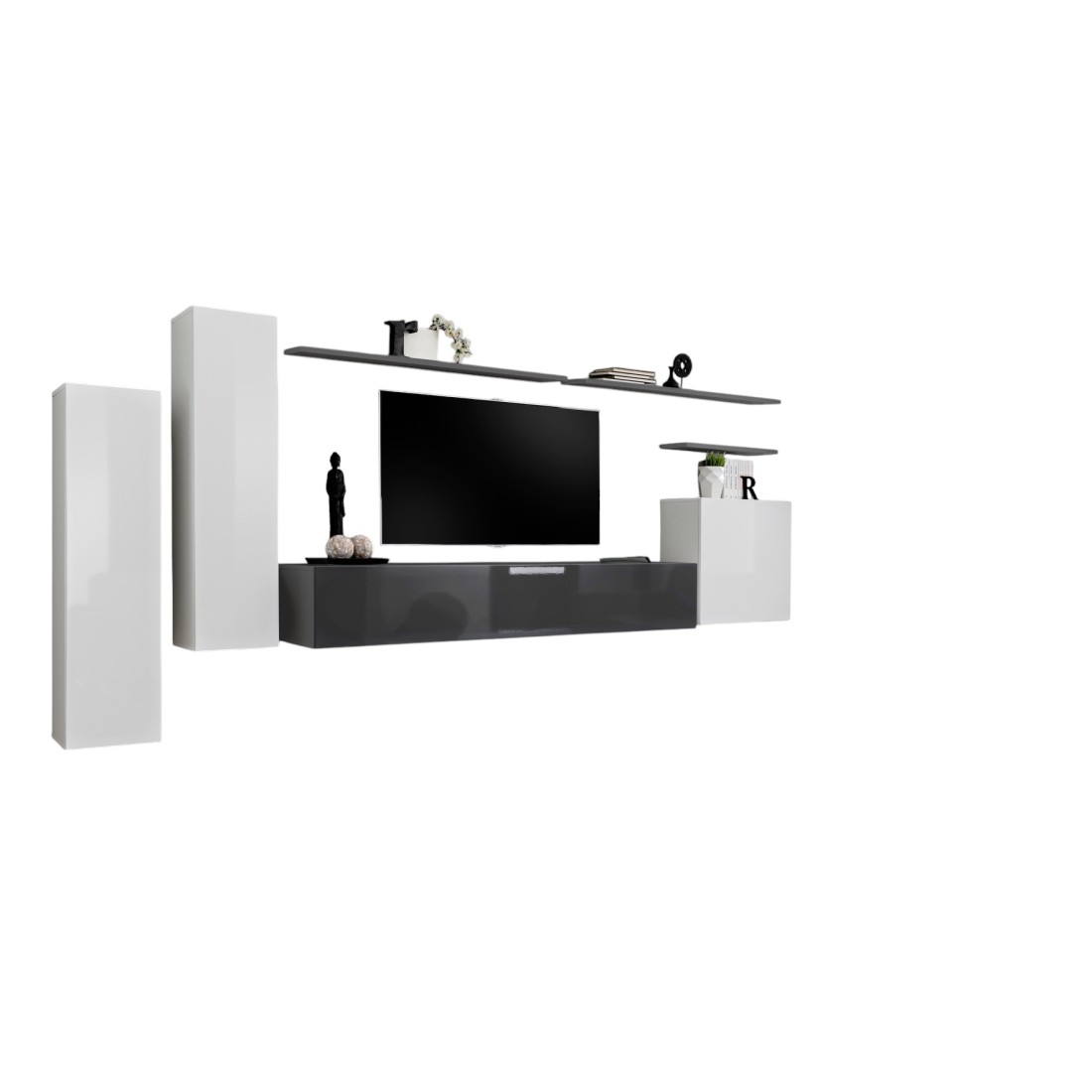 Ensemble de meubles de salon collection SWITCH I design, coloris blanc et gris brillant.