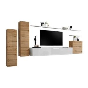 Ensemble de meubles de salon collection SWITCH I design, coloris chêne et blanc brillant.
