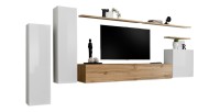 Ensemble de meubles de salon collection SWITCH I design, coloris blanc brillant et chêne Wotan.