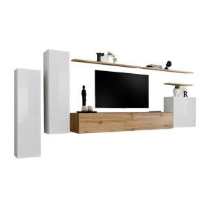 Ensemble de meubles de salon collection SWITCH I design, coloris blanc brillant et chêne Wotan.