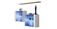 Ensemble salon SWITCH SBIII blanc brillant, porte vitrée LED intégrée, étagére chêne Wotan, moderne