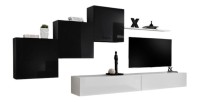 Ensemble meuble salon mural SWITCH X design, coloris blanc et noir brillant.