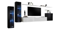 Conjunto de muebles de salón mural SWITCH XI de diseño, en colores negro y blanco brillante.